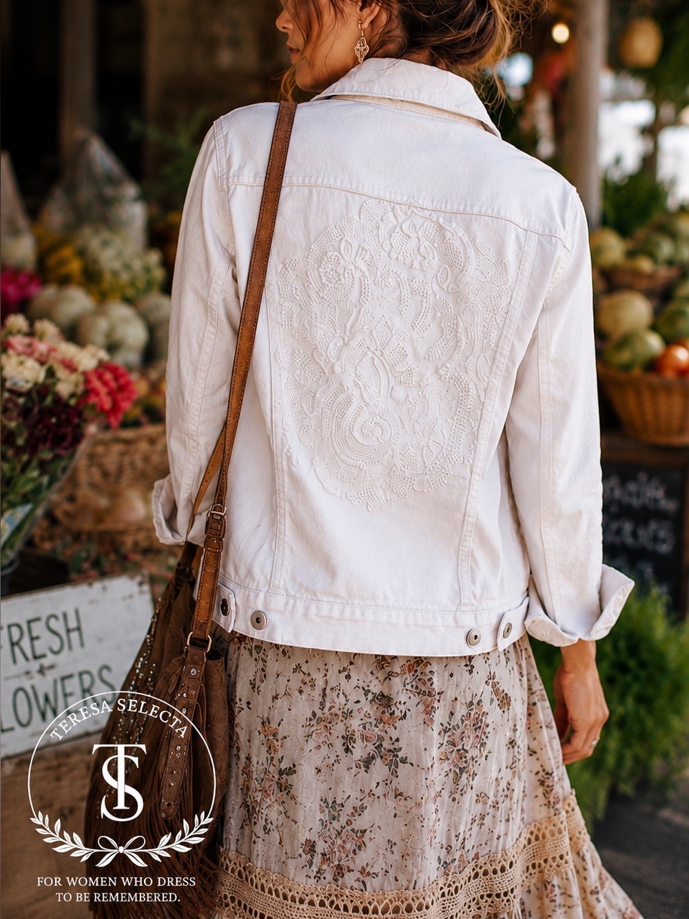 Chico's White Embroidered Denim Jacket with Back Detailing